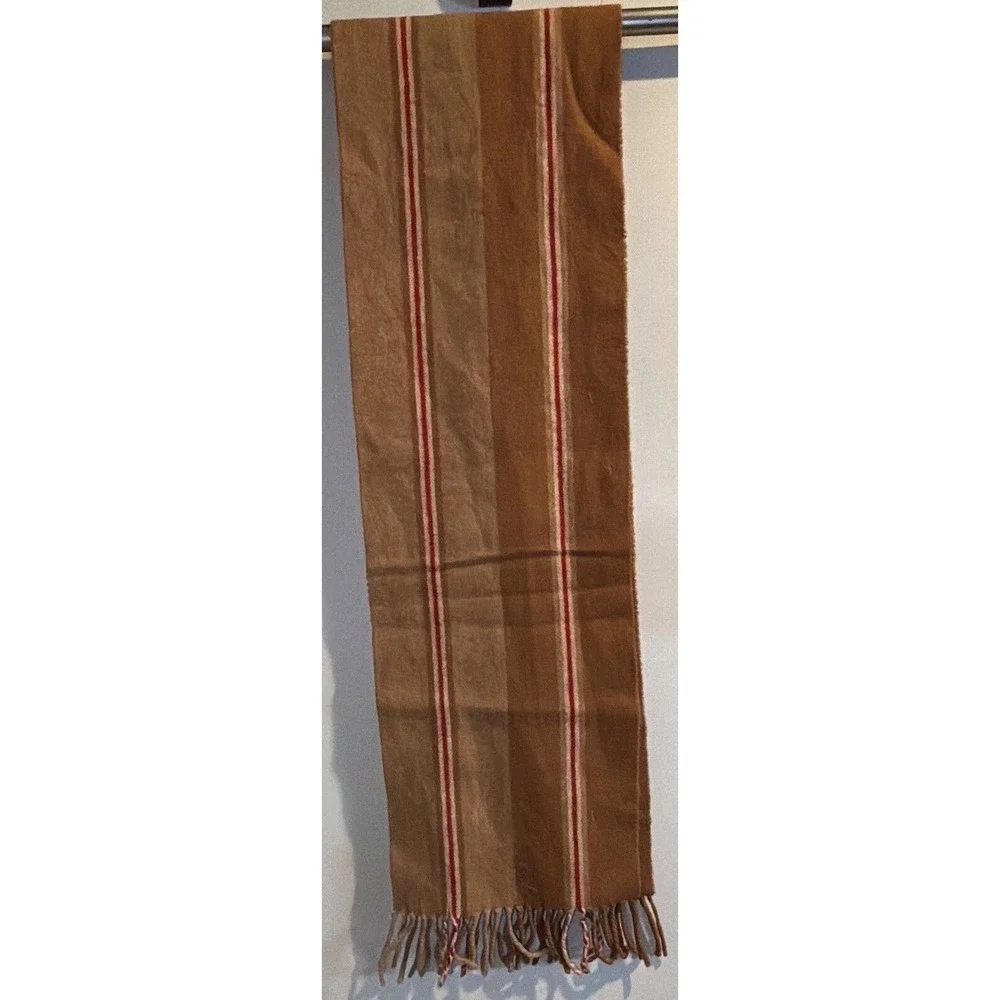 Scottish Wool Knit Scarf with Fringe, Stripes ‎ Brown Red White 68x10